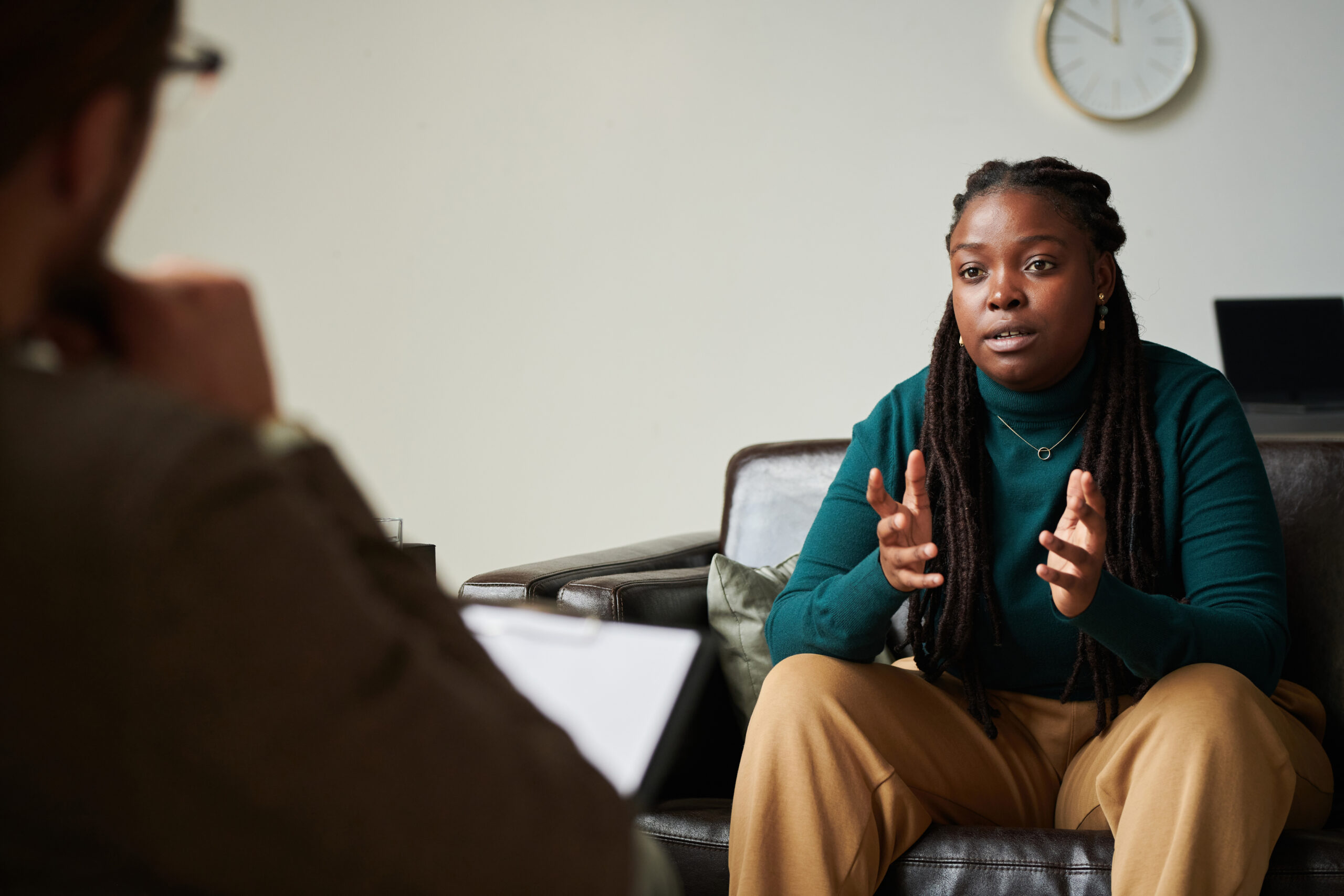 Woman talking to therapist